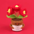 Handmade red crochet emotional support tulip potted plant with encouragement card gift - 3-Headed Lily Of The Valley / Red