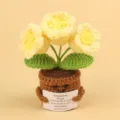 Handmade yellow crocheted tulip potted plant with motivational message card - 3-Headed Lily Of The Valley / Yellow