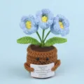 Blue crocheted forget-me-not flower in a smiling pot with a motivational card - 3-Headed Lily Of The Valley / Blue