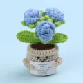 Handmade crocheted blue flower emotional support plant with a positive message card for gift. - Bubble Rose / Medium Smile Pot (Beige) / Blue