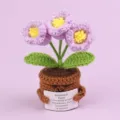 Handmade crochet purple tulip potted plant with an emotional support card for desktop decor - 3-Headed Lily Of The Valley / Light Purple