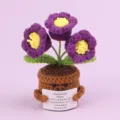 Handmade crochet emotional plant with purple flowers and motivational message card - 3-Headed Lily Of The Valley / Deep purple