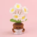 Handmade crochet white flower potted plant with emotional greeting card for desk decoration - 5-Head Lily of the Valley / White