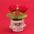 Handmade crochet emotional rose plant with positive message card on red background - 2-Head Bubble Rose / Medium Smile Pot (Beige) / Red