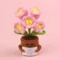 Handmade crochet pink flower pot desk ornament featuring an emotional support card - 5-Head Lily of the Valley / Pink