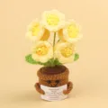 Handmade crochet potted yellow flowers with a positive message card for desktop - 5-Head Lily of the Valley / Yellow