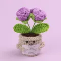 Handmade crochet emotional plant with purple flowers and an inspirational quote card - 2-Head Bubble Rose / Medium Smile Pot (Beige) / Purple