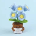 Handmade blue crochet flower plant in pot with a positive emotional support card - 5-Head Lily of the Valley / Blue