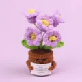 Hand-knitted purple flower potted plant with 'Emotional Plant' inspirational card - 5-Head Lily of the Valley / Purple