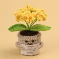 Handmade crochet emotional plant potted flower with inspirational message card - Forget-me-not / Medium Smile Pot (Beige) / Yellow