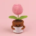 Cute pink crochet tulip potted plant ornament with motivational emotional support card - Tulip / Pink