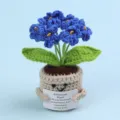 Handmade crochet emotional plant with blue flowers and inspirational quote card. - Forget-me-not / Medium Smile Pot (Beige) / Blue