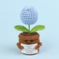 Handmade crochet blue tulip potted plant ornament with a motivational message card - Tulip / Blue