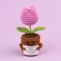 Hand-knitted pink tulip emotional plant pot with an inspirational card message - Tulip / Rose Purple