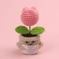 Handmade pink tulip crochet emotional plant with a positive message card in a pot - Tulip / Medium Smile Pot (Beige) / Pink