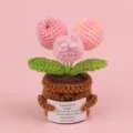 Pink crochet tulip potted plant with an encouraging emotional message card ornament - 3-Head Tulip / Gradient Pink