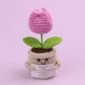Cute handmade crochet emotional plant pink tulip potted flower with motivational card - Tulip / Medium Smile Pot (Beige) / Rose Purple