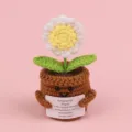 Handmade crochet daisy in a pot with an emotional support quote card decoration - Daisy / White