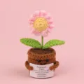 Handmade crochet emotional sunflower potted plant with motivational message card - Daisy / Pink
