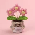 Handmade crochet emotional plant with pink flowers and a motivational message card - 3-Head Puff Flower / Medium Smile Pot (Beige) / Pink