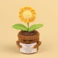 Handmade crochet sunflower emotional potted plant with a motivational card for desk decor - Daisy / Yellow