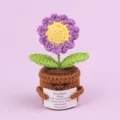 Handmade crochet emotional flower potted plant ornament with inspirational message card - Daisy / Purple