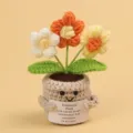 Handmade crochet emotional support potted plant with motivational message card gift - 3-Head Puff Flower / Medium Smile Pot (Beige) / Gradient Yellow