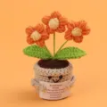 Handmade crocheted emotional plant pot with orange flowers and a positive message card - 3-Head Puff Flower / Medium Smile Pot (Beige) / Orange