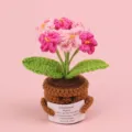 Hand-knitted emotional potted plant crochet flower with positive message card decor - Forget-me-not / Gradient Pink
