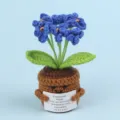 Blue knitted forget-me-not potted plant ornament with emotional support message card - Forget-me-not / Blue