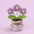 Handmade crochet emotional potted plant with purple flowers and positive message card gift - 3-Head Puff Flower / Medium Smile Pot (Beige) / Purple