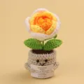 Cute handmade crochet potted rose flower with an emotional inspirational card gift. - Rose / Medium Smile Pot (Beige) / Gradient Yellow