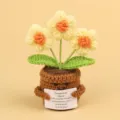 Handmade crochet emotional potted plant with yellow flowers and encouraging message - 3-Head Puff Flower / Yellow