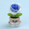 Handmade crochet emotional plant potted flower in blue and white with motivational card - Rose / Medium Smile Pot (Beige) / Gradient Blue
