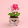 Handmade crochet emotional support plant featuring a pink rose and a positive quote card - Rose / Medium Smile Pot (Beige) / Gradient Rose Red