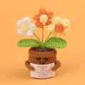Handmade crochet emotional plant with motivational card desk decor - 3-Head Puff Flower / Gradient Yellow