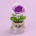 Handmade crochet rose potted plant with cute face holding emotional support message card - Rose / Medium Smile Pot (Beige) / Gradient Purple