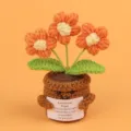 Cute handmade crochet emotional plant desk ornament with a motivational card message - 3-Head Puff Flower / Orange