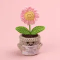Handmade crochet emotional plant with a motivational card in a pink potted design - Daisy / Medium Smile Pot (Beige) / Pink