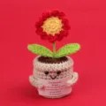 Handmade crochet emotional plant potted flower decor with positive quote card on red backdrop - Daisy / Medium Smile Pot (Beige) / Red