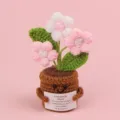 Cute handmade crochet emotional support flower pot with an inspirational message card - New 3-Head Puffed Flower / Gradient Pink