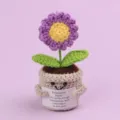 Handmade crochet emotional plant pot with inspirational quote card gift - Daisy / Medium Smile Pot (Beige) / Purple