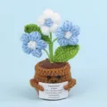 Handmade crochet forget-me-not potted plant with emotional support message card - New 3-Head Puffed Flower / Gradient Blue