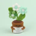 Handmade crochet emotional plant ornament with motivational card - New 3-Head Puffed Flower / Gradient Green