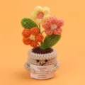 Handmade crochet emotional support potted plant with cute flowers and motivational card - New 3-Head Puff Flower / Medium Smile Pot (Beige) / Gradient Yellow