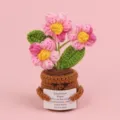 Cute handmade crochet emotional plant with pink flowers and positive motivational card - New 3-Head Puffed Flower / Gradient Rose Red