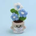 Handmade crochet emotional potted plant with blue and white flowers and gift card - New 3-Head Puffed Flower / Medium Smile Pot (Beige) / Gradient Blue