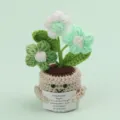Handmade crochet emotional potted plant featuring inspirational English greeting card - New 3-Head Puffed Flower / Medium Smile Pot (Beige) / Gradient Green