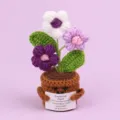 Handmade crochet emotional potted plant featuring a cute motivational message card - New 3-Head Puffed Flower / Gradient Purple
