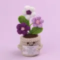 Handmade crochet emotional potted plant with purple flowers and motivational card - New 3-Head Puffed Flower / Medium Smile Pot (Beige) / Gradient Purple